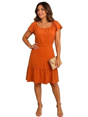 NWT DKNY Orange Fit & Flare Dress Short Sleeve Size 12